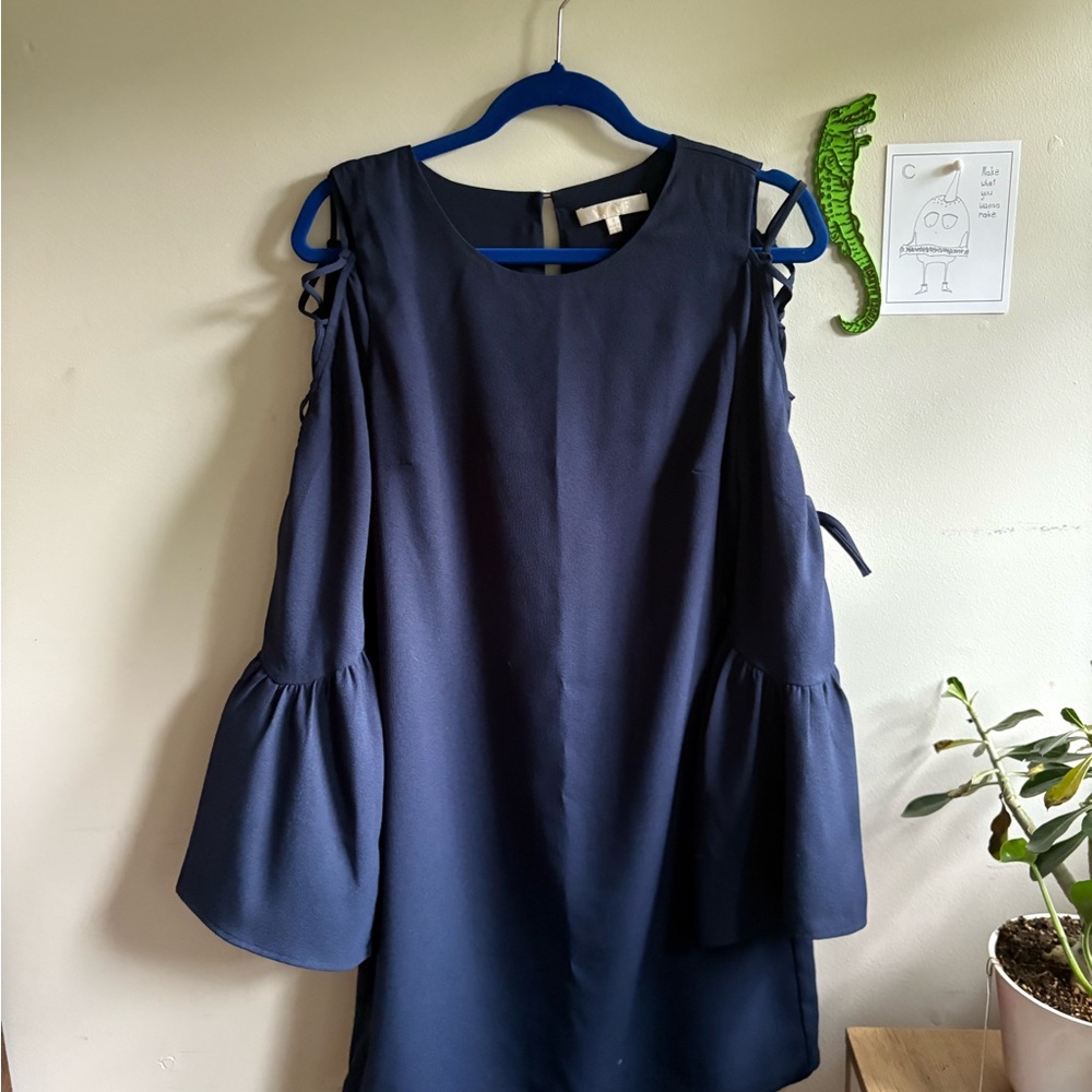 Short Blue Dress with Lace Up, Billowing Sleeves